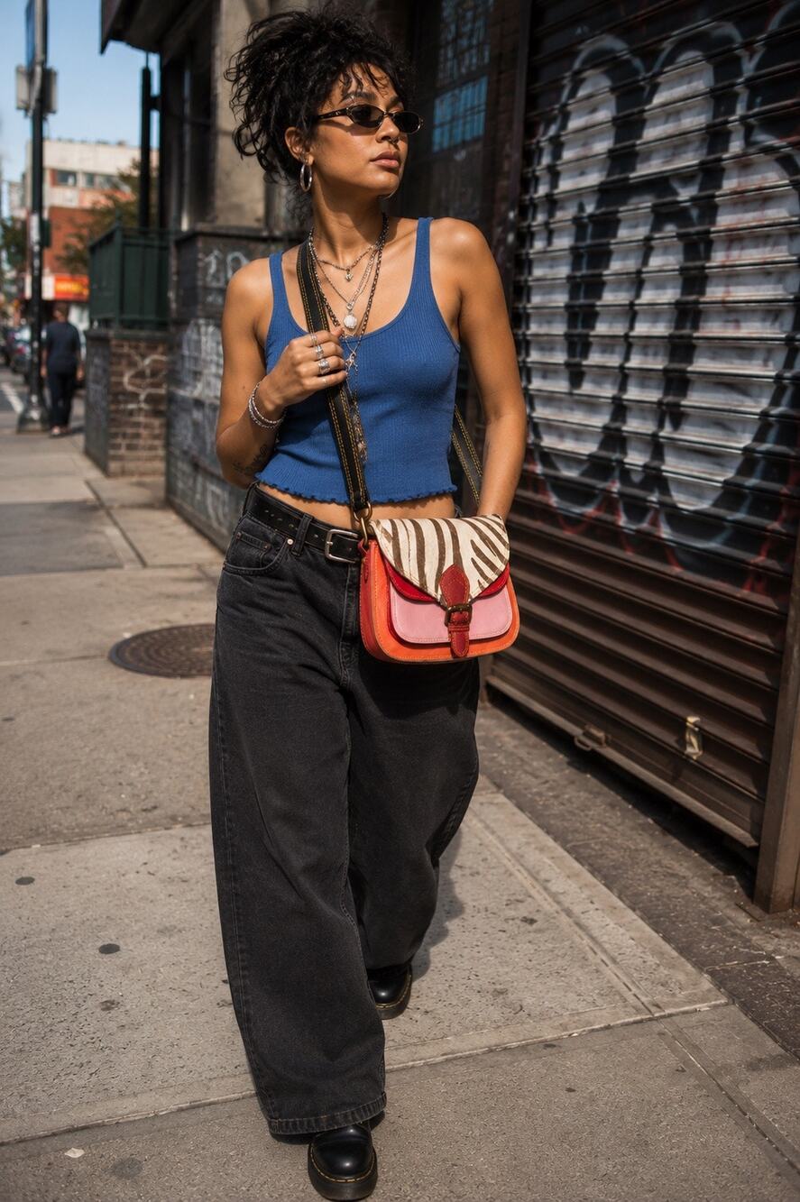 Zebra Print Hair-On-Hide Colorblock Leather Crossbody Bag